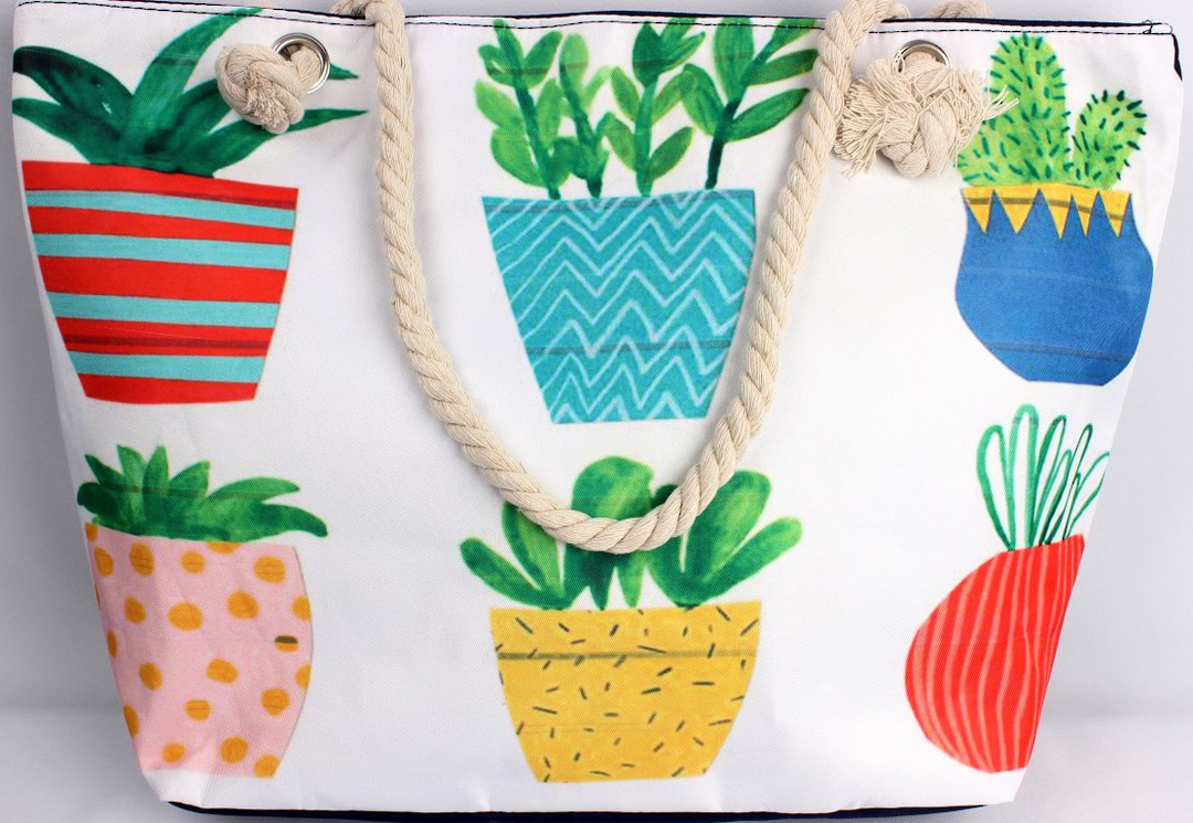 Colourful carry bag w base and rope handle 'pots' print Style :AL/4691 image 0